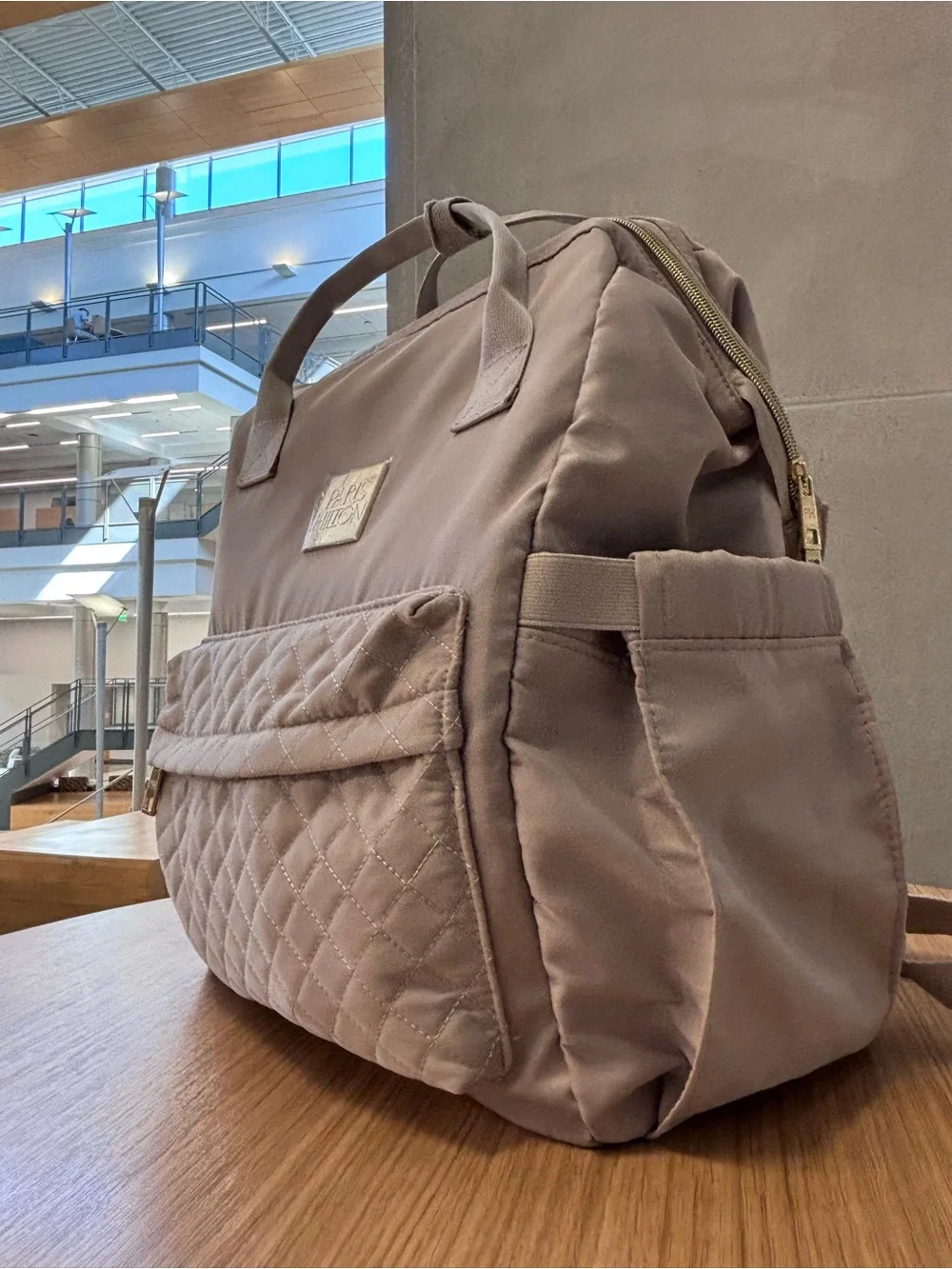 Paris Hilton Quilted Tote Backpack in Taupe